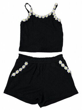 Design History Girls 2 Piece Black Daisy Tank Top Shorts Set Size 4